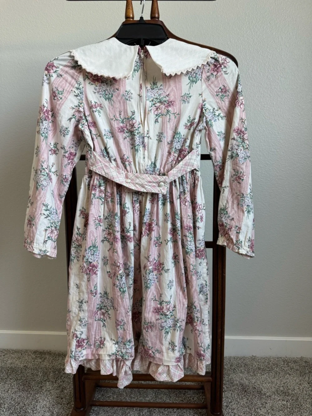 Vintage Bryan Girls Floral Dress Lace Collar Prairie Cottagecore Pink Size 7